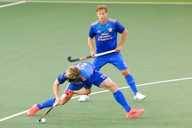 Jip Janssen of the Netherlands scoring their sides second goal during the Euro Hockey Championships match between Netherlands and Belgium at Wagener...