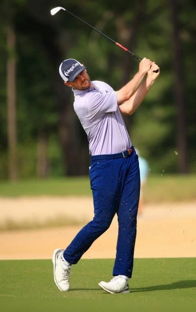 Wes Roach plays his shot on the 13th hole during the first round of the Palmetto Championship at Congaree on June 10, 2021 in Ridgeland, South...