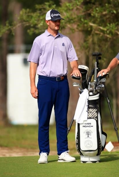 Wes Roach prepares to play his shot on the 13th hole during the first round of the Palmetto Championship at Congaree on June 10, 2021 in Ridgeland,...