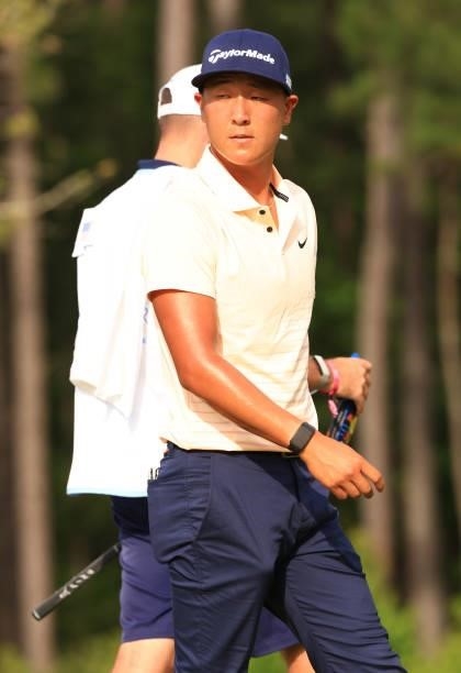 John Pak prepares to play his shot on the 12th hole during the first round of the Palmetto Championship at Congaree on June 10, 2021 in Ridgeland,...