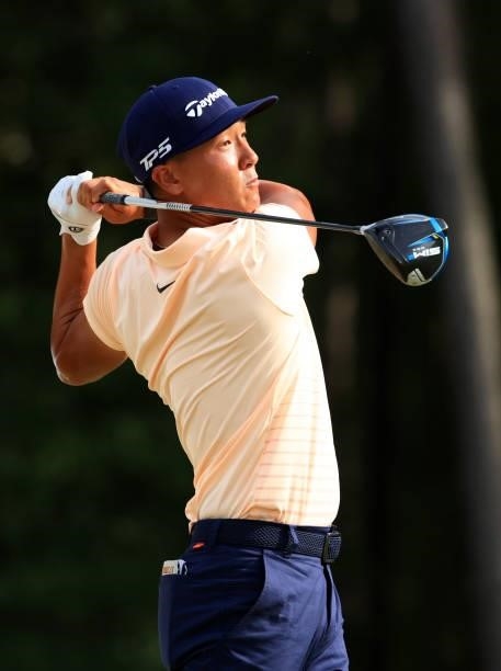 John Pak plays his shot on the 13th hole during the first round of the Palmetto Championship at Congaree on June 10, 2021 in Ridgeland, South...