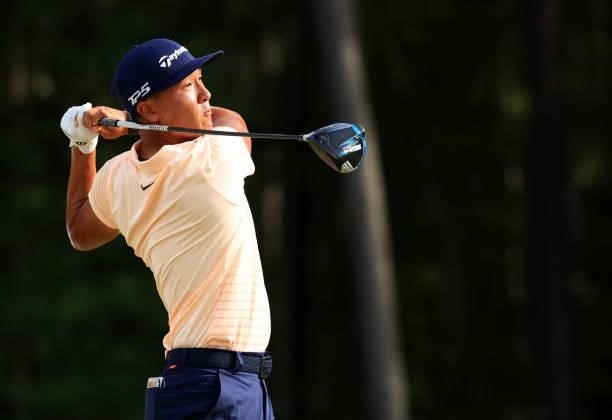 John Pak plays his shot on the 13th hole during the first round of the Palmetto Championship at Congaree on June 10, 2021 in Ridgeland, South...