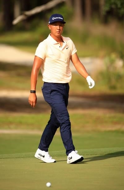 John Pak walks along on the 12th hole during the first round of the Palmetto Championship at Congaree on June 10, 2021 in Ridgeland, South Carolina.