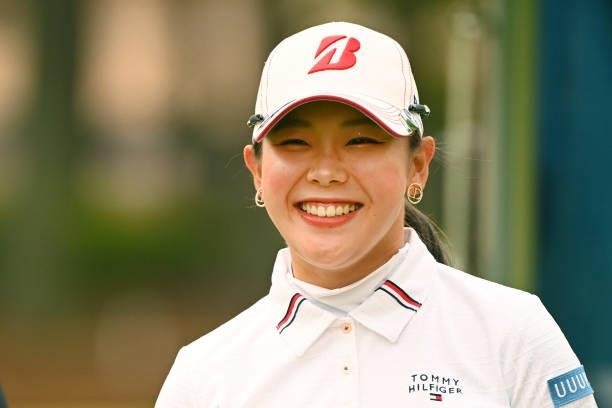 Yuri Yoshida of Japan smiles on the 10th tee during the second round of the Ai Miyazato Suntory Ladies Open at Rokko Kokusai Golf Club on June 11,...