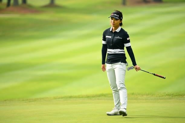 Teresa Lu of Chinese Taipei reacts after a putt on the 10th green during the second round of the Ai Miyazato Suntory Ladies Open at Rokko Kokusai...