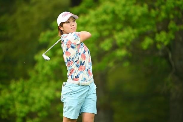 Rumi Yoshiba of Japan hits her tee shot on the 11th hole during the second round of the Ai Miyazato Suntory Ladies Open at Rokko Kokusai Golf Club on...