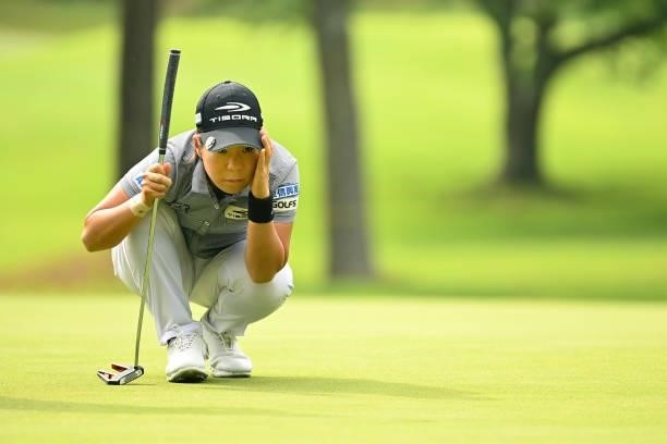 Lala Anai of Japan lines up a putt on the 10th green during the second round of the Ai Miyazato Suntory Ladies Open at Rokko Kokusai Golf Club on...