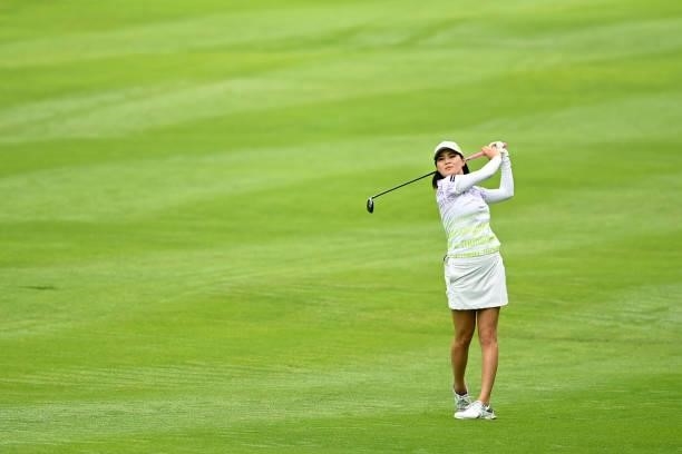 Hina Arakaki of Japan hits her third shot on the 12th hole during the second round of the Ai Miyazato Suntory Ladies Open at Rokko Kokusai Golf Club...