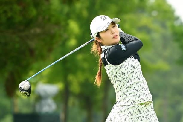Kana Mikashima of Japan hits her tee shot on the 13th hole during the second round of the Ai Miyazato Suntory Ladies Open at Rokko Kokusai Golf Club...