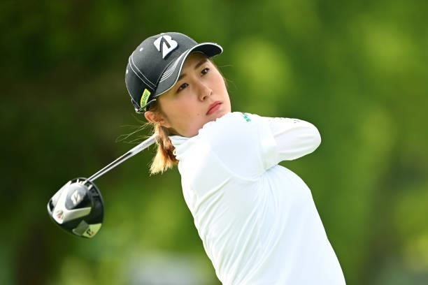 Momoko Osato of Japan hits her tee shot on the 13th hole during the second round of the Ai Miyazato Suntory Ladies Open at Rokko Kokusai Golf Club on...