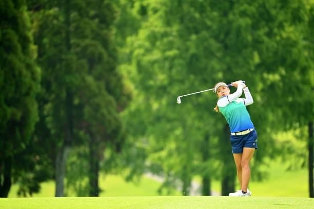 Maria Shinohara of Japan hits her second shot on the 13th hole during the second round of the Ai Miyazato Suntory Ladies Open at Rokko Kokusai Golf...