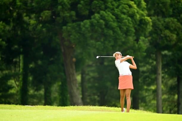Eimi Koga of the United States hits her second shot on the 13th hole during the second round of the Ai Miyazato Suntory Ladies Open at Rokko Kokusai...