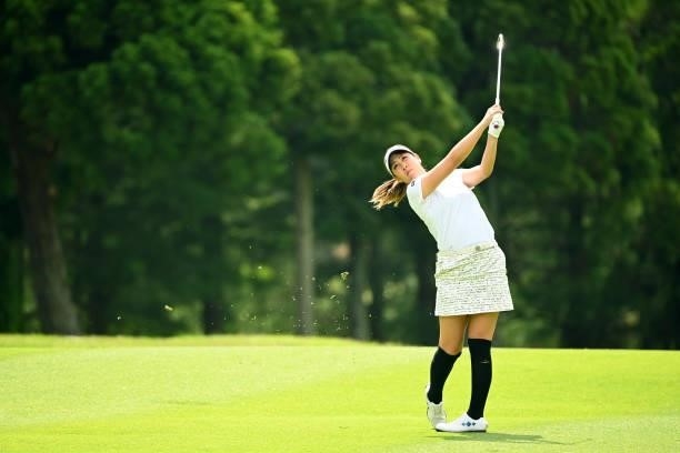 Mami Fukuda of Japan hits her second shot on the 13th hole during the second round of the Ai Miyazato Suntory Ladies Open at Rokko Kokusai Golf Club...