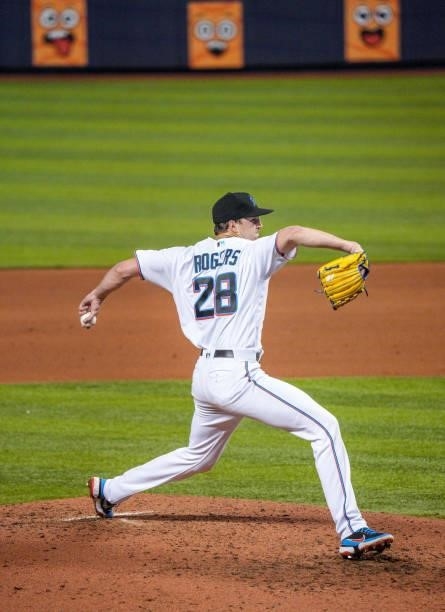 Trevor Rogers of the Miami Marlins delivers a pitch in the sixth inning against the Colorado Rockies at loanDepot park on June 10, 2021 in Miami,...