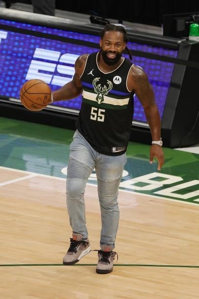 Za'Darius Smith of the Green Bay Packers shoots on the court following Game Three of the Eastern Conference second round playoff series between the...