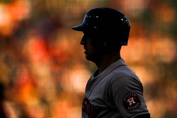 Alex Bregman of the Houston Astros looks on during a game against the Boston Red Sox at Fenway Park on June 10, 2021 in Boston, Massachusetts.