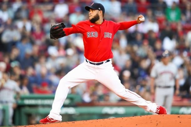 Eduardo Rodriguez of the Boston Red Sox pitches in the second inning of a game against the Houston Astros at Fenway Park on June 10, 2021 in Boston,...