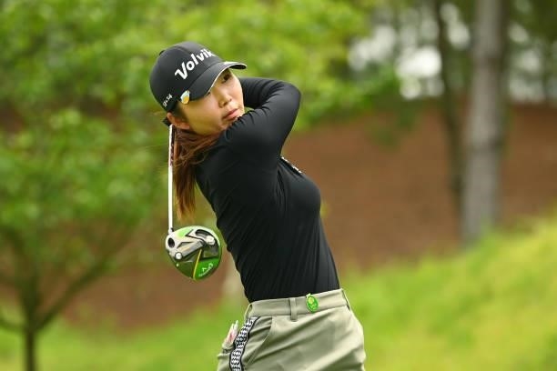 Rio Ishii of Japan hits her tee shot on the 12th hole during the second round of the Ai Miyazato Suntory Ladies Open at Rokko Kokusai Golf Club on...