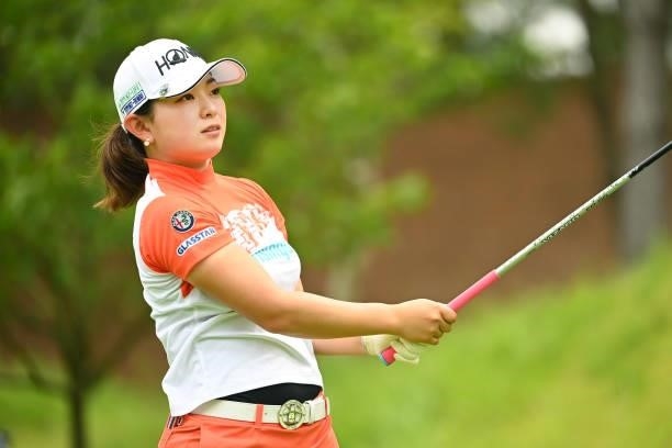 Momo Yoshikawa of Japan hits her tee shot on the 12th hole during the second round of the Ai Miyazato Suntory Ladies Open at Rokko Kokusai Golf Club...