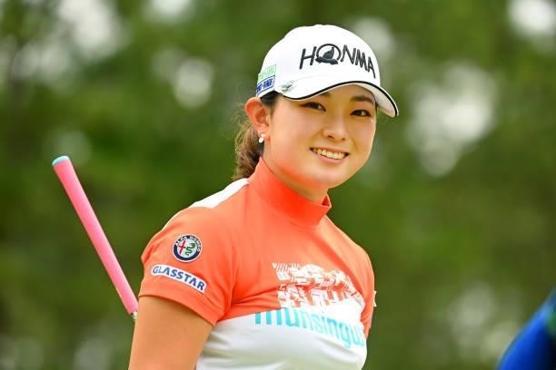 Momo Yoshikawa of Japan smiles on the 12th hole during the second round of the Ai Miyazato Suntory Ladies Open at Rokko Kokusai Golf Club on June 11,...