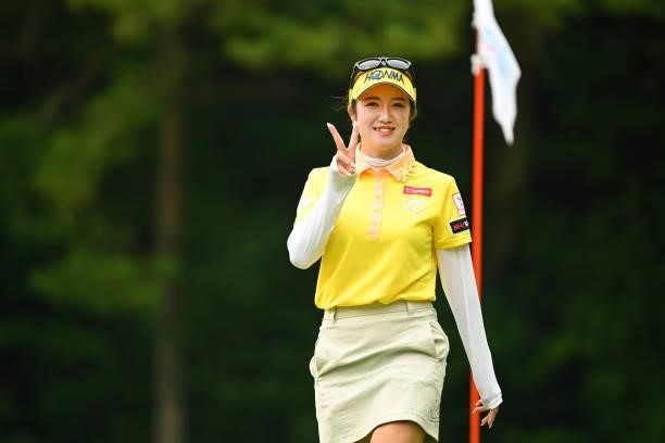 Nanoko Hayashi of Japan poses on the 10th green during the second round of the Ai Miyazato Suntory Ladies Open at Rokko Kokusai Golf Club on June 11,...