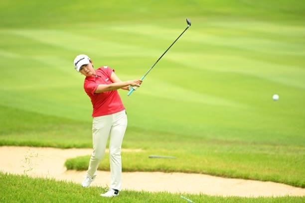 Karen Gondo of Japan hits her second shot on the 9th hole during the second round of the Ai Miyazato Suntory Ladies Open at Rokko Kokusai Golf Club...