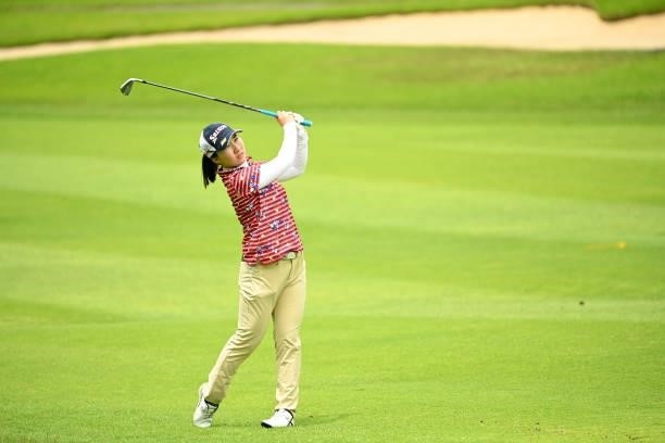 Asuka Ishikawa of Japan hits her second shot on the 9th hole during the second round of the Ai Miyazato Suntory Ladies Open at Rokko Kokusai Golf...