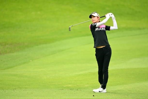 Kumiko Kaneda of Japan hits her second shot on the 9th hole during the second round of the Ai Miyazato Suntory Ladies Open at Rokko Kokusai Golf Club...