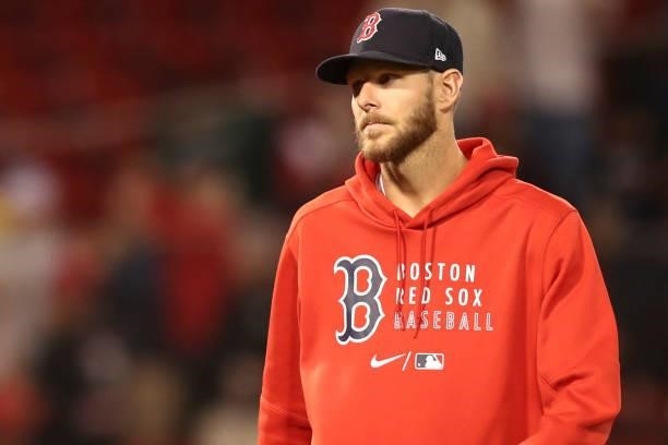 Chris Sale of the Boston Red Sox looks on after a win over the Houston Astros at Fenway Park on June 10, 2021 in Boston, Massachusetts.
