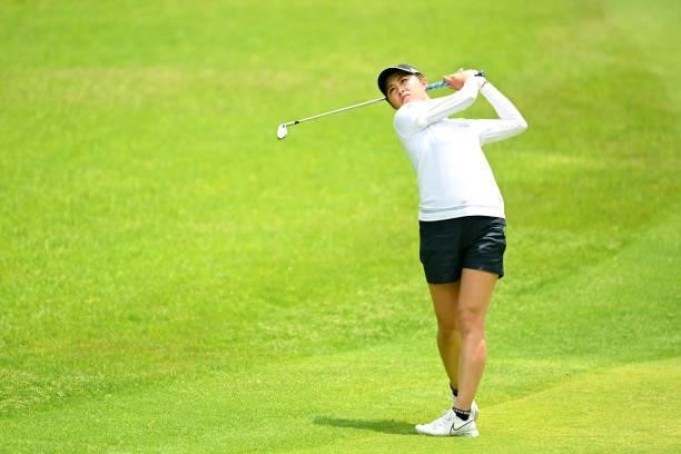 Momoko Osato of Japan hits her second shot on the 5th hole during the second round of the Ai Miyazato Suntory Ladies Open at Rokko Kokusai Golf Club...