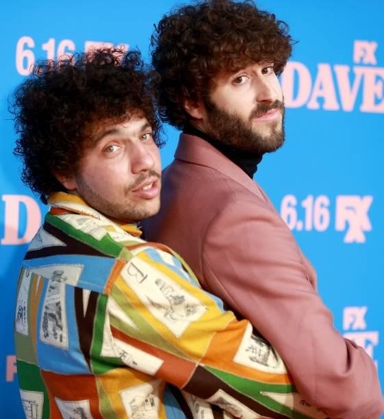 Benny Blanco and Dave Burd attend FXX, FX and Hulu's Season 2 Red Carpet Premiere Of "Dave