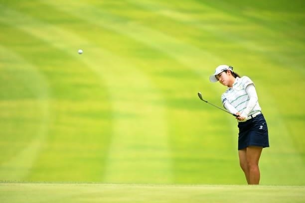 Mone Inami of Japan chips onto the 5th green during the second round of the Ai Miyazato Suntory Ladies Open at Rokko Kokusai Golf Club on June 11,...
