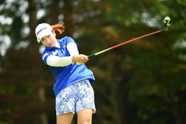 Ritsuko Ryu of Japan hits her tee shot on the 5th hole during the second round of the Ai Miyazato Suntory Ladies Open at Rokko Kokusai Golf Club on...