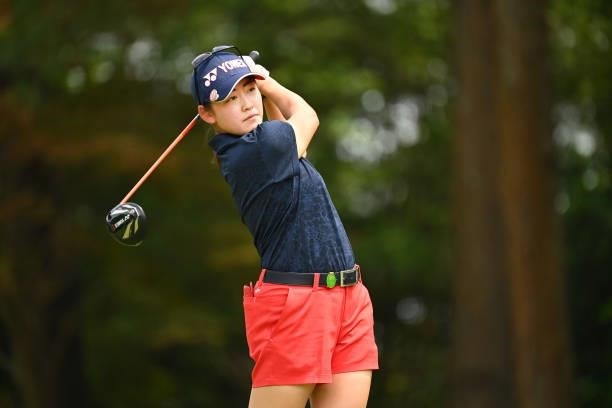 Amateur Chisato Iwai of Japan hits her tee shot on the 5th hole during the second round of the Ai Miyazato Suntory Ladies Open at Rokko Kokusai Golf...