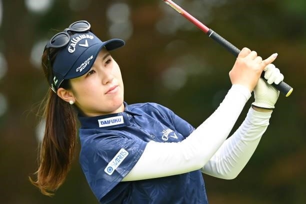 Yuna Nishimura of Japan hits her tee shot on the 5th hole during the second round of the Ai Miyazato Suntory Ladies Open at Rokko Kokusai Golf Club...