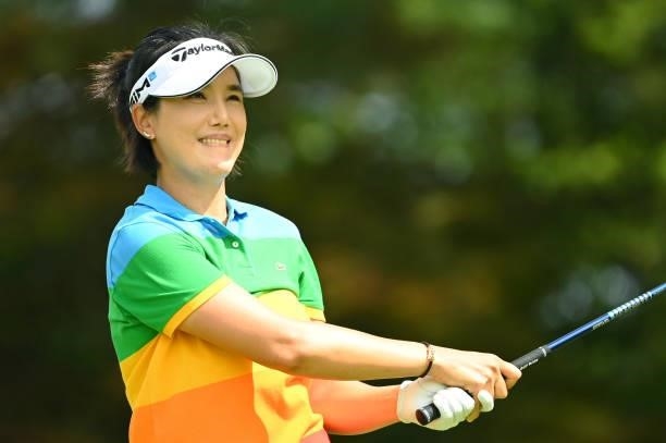 Mi-jeong Jeon of South Korea hits her tee shot on the 5th hole during the second round of the Ai Miyazato Suntory Ladies Open at Rokko Kokusai Golf...