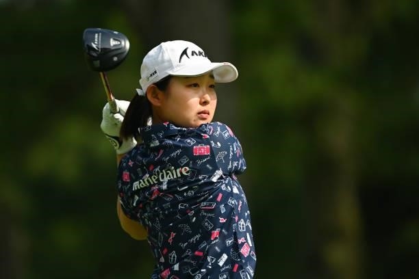 Mio Kotaki of Japan hits her tee shot on the 1st hole during the second round of the Ai Miyazato Suntory Ladies Open at Rokko Kokusai Golf Club on...