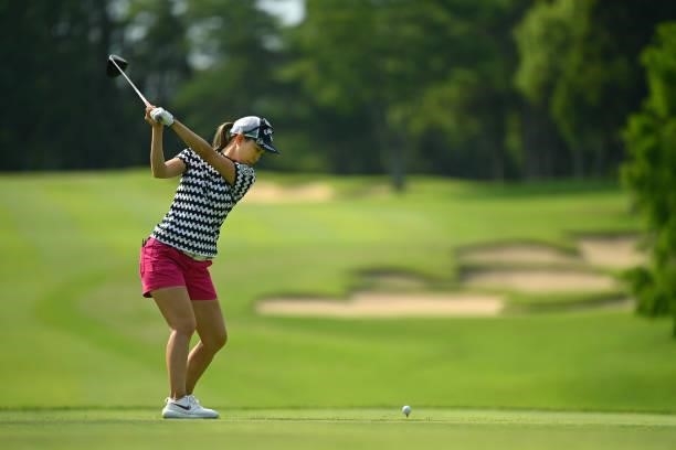 Momoko Ueda of Japan hits her tee shot on the 13th hole during the second round of the Ai Miyazato Suntory Ladies Open at Rokko Kokusai Golf Club on...