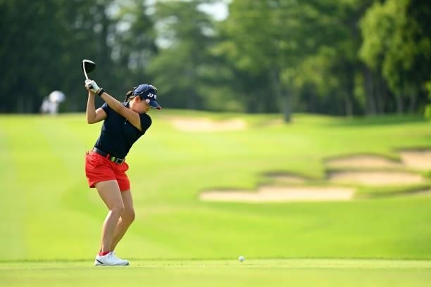 Amateur Chisato Iwai of Japan hits her tee shot on the 13th hole during the second round of the Ai Miyazato Suntory Ladies Open at Rokko Kokusai Golf...
