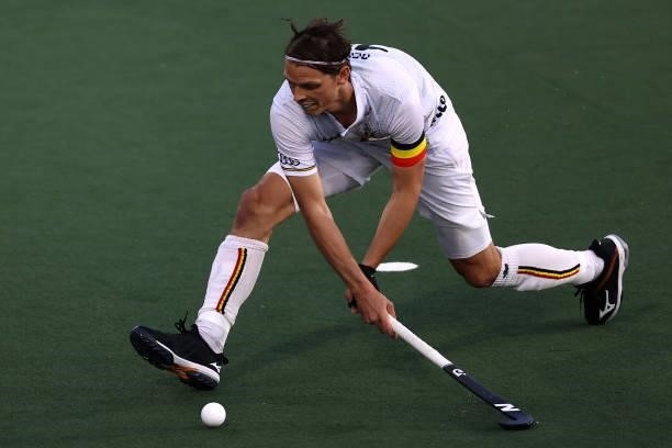 Alexander Hendrickx of Belgium in the penalty shoot out during the Euro Hockey Championships Mens Semi Final match between Netherlands and Belgium at...