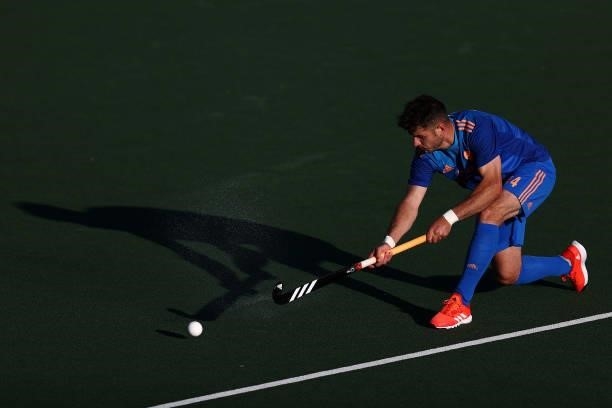 Robbert Kemperman of Netherlands in action during the Euro Hockey Championships Mens Semi Final match between Netherlands and Belgium at Wagener...