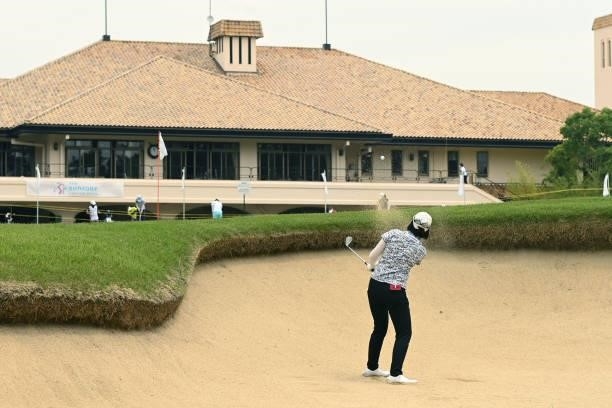 Rie Tsuji of Japan hits out from a bunker on the 9th hole during the second round of the Ai Miyazato Suntory Ladies Open at Rokko Kokusai Golf Club...