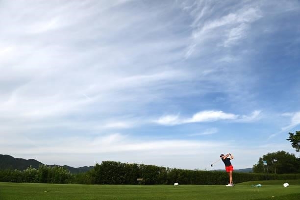 Amateur Chisato Iwai of Japan hits her tee shot during the second round of the Ai Miyazato Suntory Ladies Open at Rokko Kokusai Golf Club on June 11,...