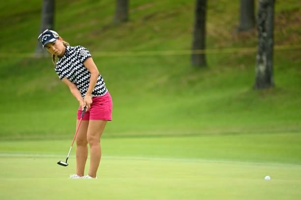 Momoko Ueda of Japan attempts a putt on the 17th green during the second round of the Ai Miyazato Suntory Ladies Open at Rokko Kokusai Golf Club on...