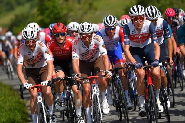 Lilian Calmejane of France, Julien Duval of France and AG2R Citröen Team & Michel Ries of Luxembourg and Team Trek - Segafredo during the 45th La...