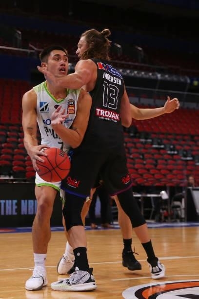 Reuben Te Rangi of the Phoenix looks to pass during game one of the NBL Semi-Final Series between Melbourne United and the South East Melbourne...