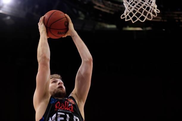 Jock Landale of United shoots for the basket during game one of the NBL Semi-Final Series between Melbourne United and the South East Melbourne...