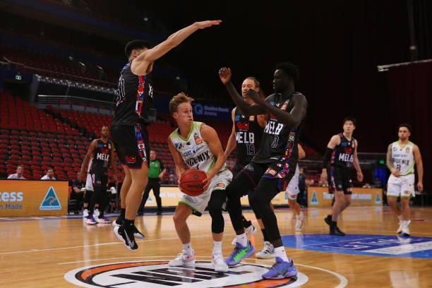 Kyle Adnam of the Phoenix looks to pass during game one of the NBL Semi-Final Series between Melbourne United and the South East Melbourne Phoenix at...
