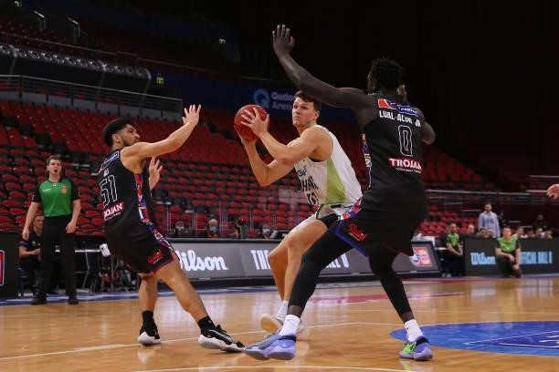 Yanni Wetzall of the Phoenix looks to pass during game one of the NBL Semi-Final Series between Melbourne United and the South East Melbourne Phoenix...