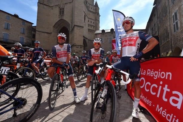 Jacopo Mosca of Italy, Giulio Ciccone of Italy & Gianluca Brambilla of Italy and Team Trek - Segafredo at start during the 45th La Route d'Occitanie...
